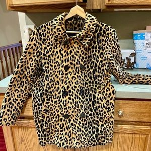1980s leopard velveteen jacket. Lightweight pea coat style.